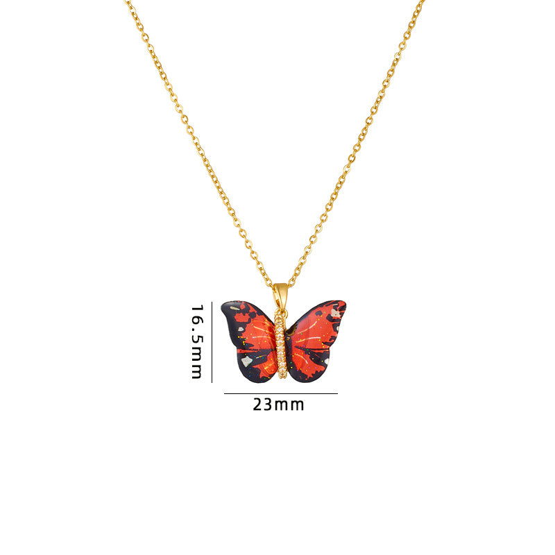 Wholesale Titanium Steel Necklace Epoxy Color Butterfly Pendant Clavicle Chain Choker Necklace ACC-NE-Rongc008