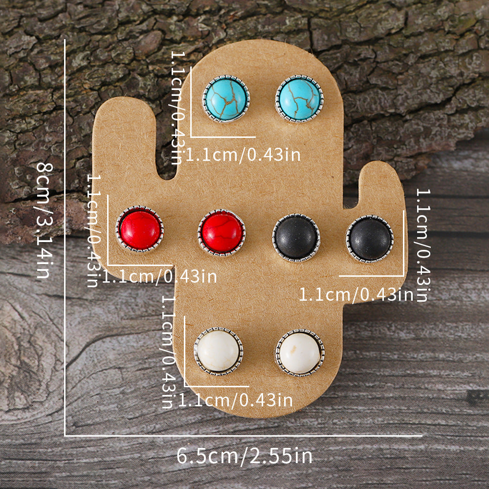 Wholesale Western Wind Lightning Round Turquoise Stud Earrings