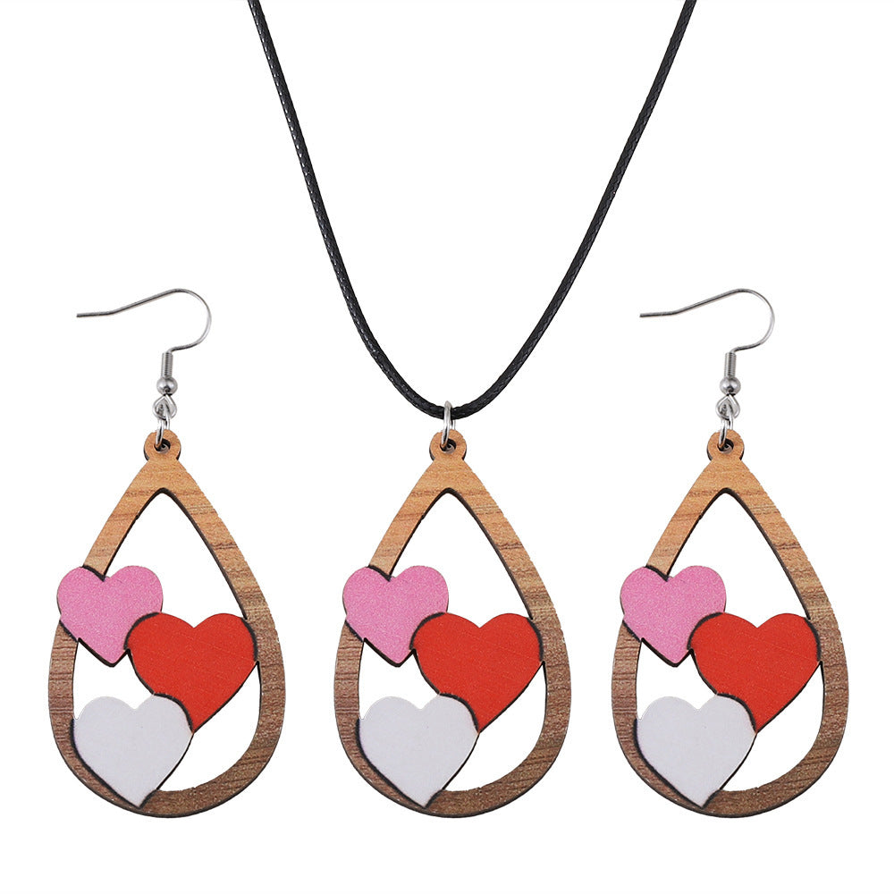 Wholesale Wooden Valentine' s Day Heart Earrings