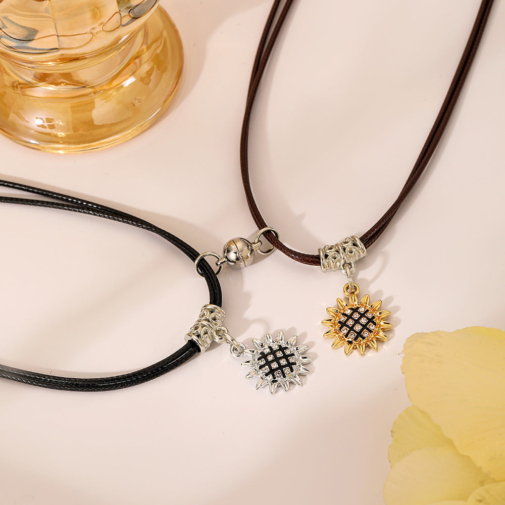 Wholesale  diamond sunflower  magnetic necklace suit