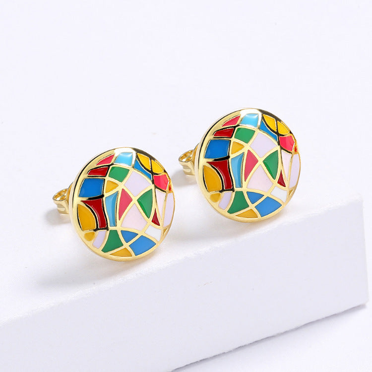 Wholesale Retro Geometric Irregular Color Matching Enamel Three-piece Set of Rings Necklaces Earrings ACC-NE-SMLK005