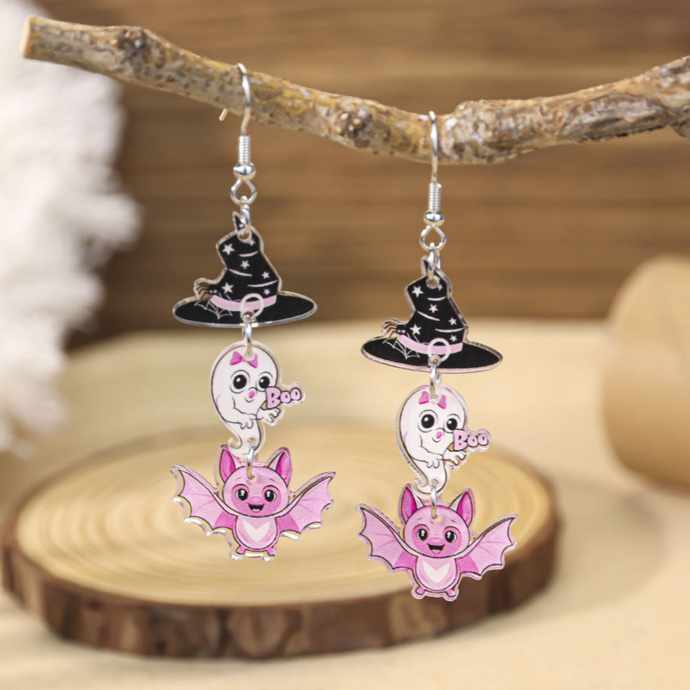 Wholesale Halloween Pink Bow Witch Earrings