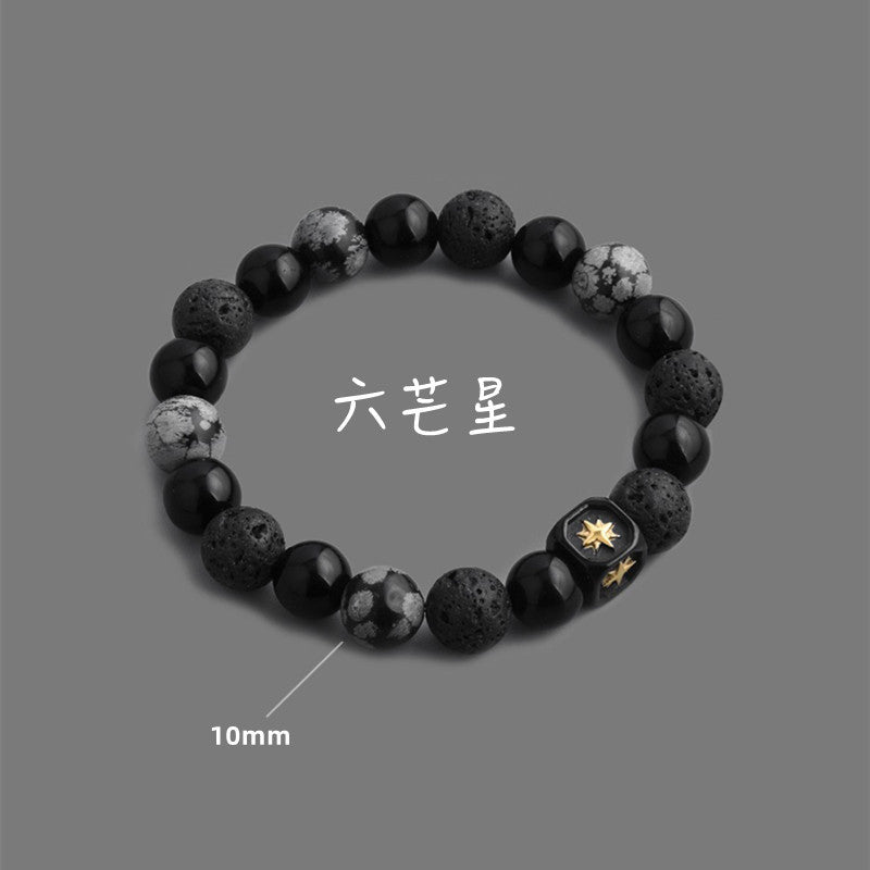 Bracciale all'ingrosso con perline in pietra vulcanica naturale con fiocco di neve in pietra da 10/8 mm