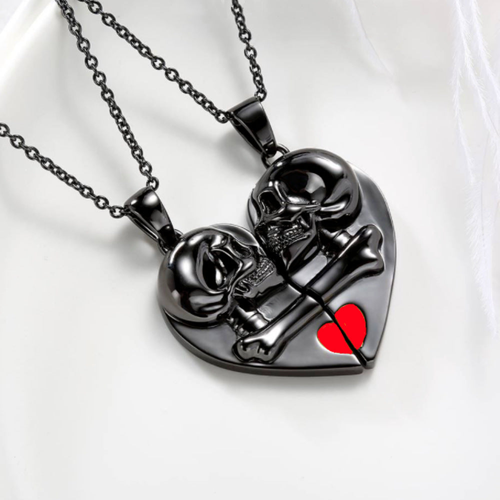 Wholesale heart-shaped simple punk style creative skull Red love magnetic couple necklace