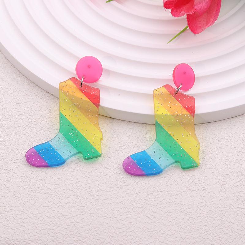 Wholesale Rainbow LGBT Pride Month Heart Shape Long Acrylic Earrings ACC-ES-DA016