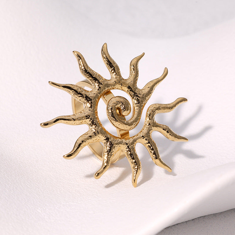 Wholesale Retro Sun Geometric Adjustable Open Ring Stainless Steel 18K Gold Plated Chic Fashion Accessory Boutique Resale