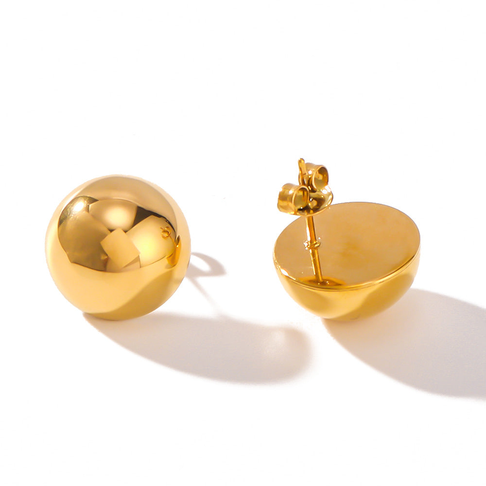 Wholesale  hemispherical smooth simple stainless steel 18K gold plated vintage earrings