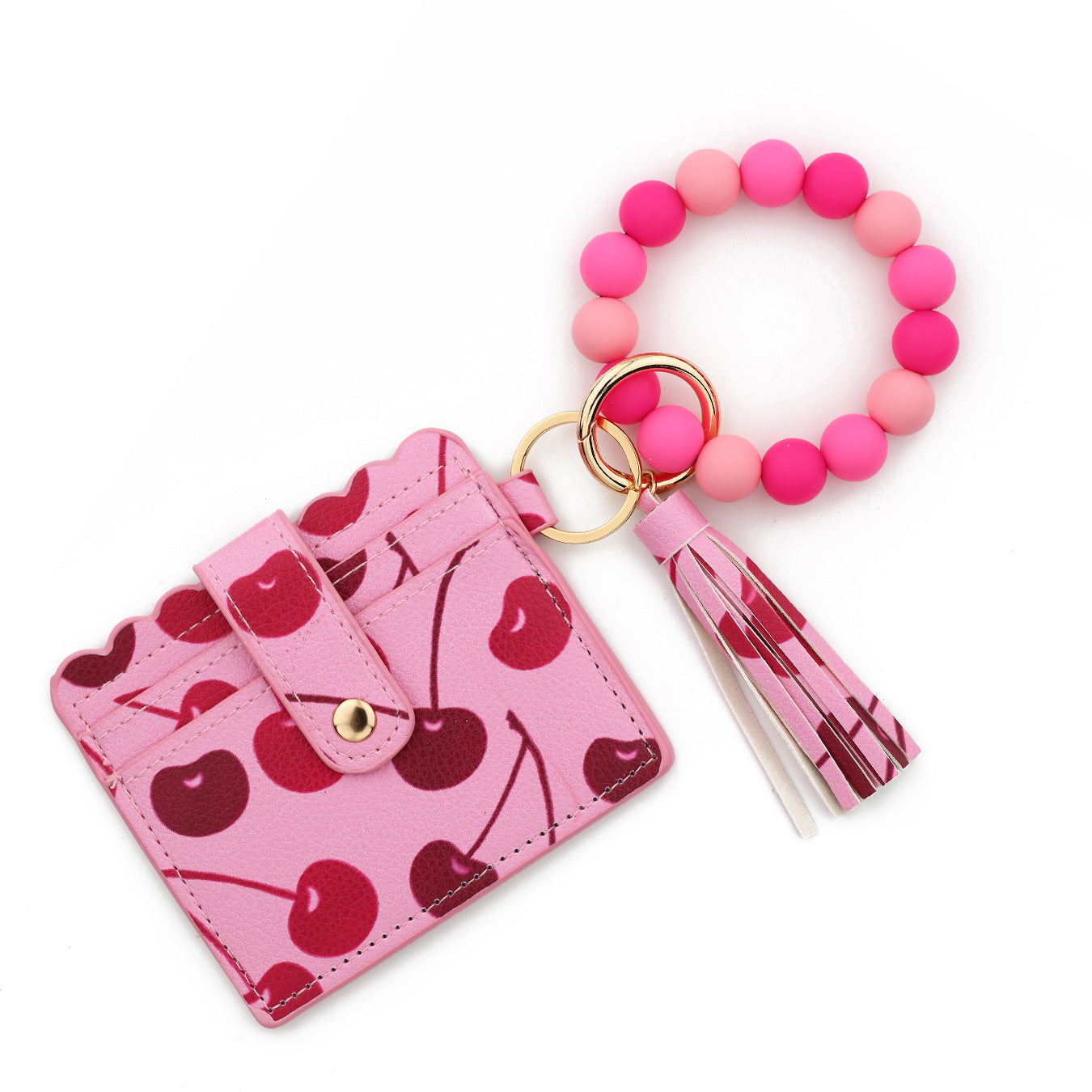 Wholesale  silicone bead bracelet printed card holder Wristlet Keychain