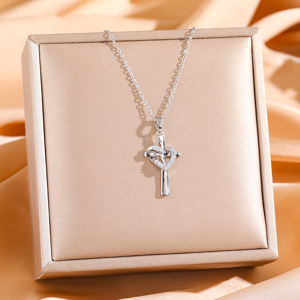 Wholesale Fashion Love Cross Zircon Pendant Necklace Jewelry Accessory Gift