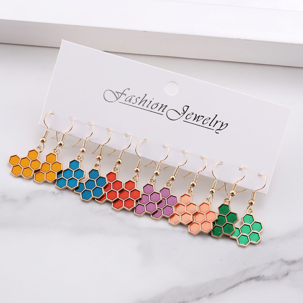 Wholesale  Candy-Colored Honeycomb Earring Set