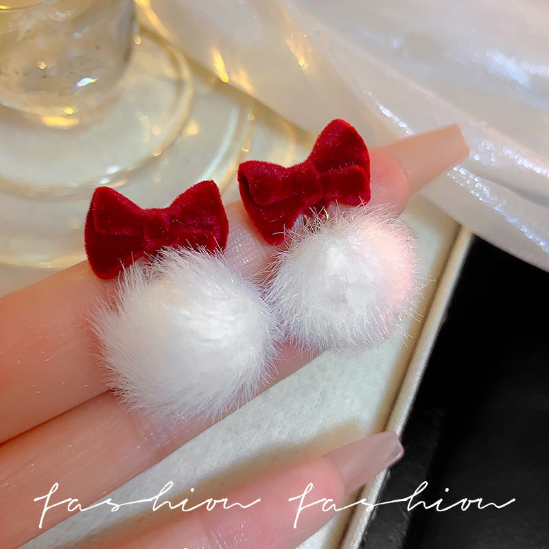 Wholesale 925 silver needle flocking plush earrings literary exaggerated earrings