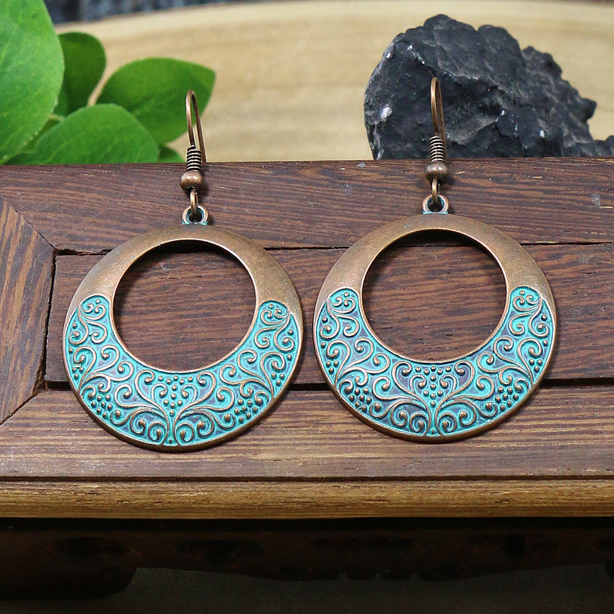 Wholesale Retro Ethnic Style Double Layer Turquoise Stud Earrings Tassel Earrings ACC-ES-MoMo008