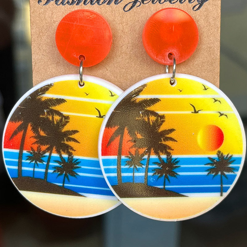 Wholesale 2 Pairs/pack Hello Summer Seaside Scenery Acrylic Earrings ACC-ES-HY015