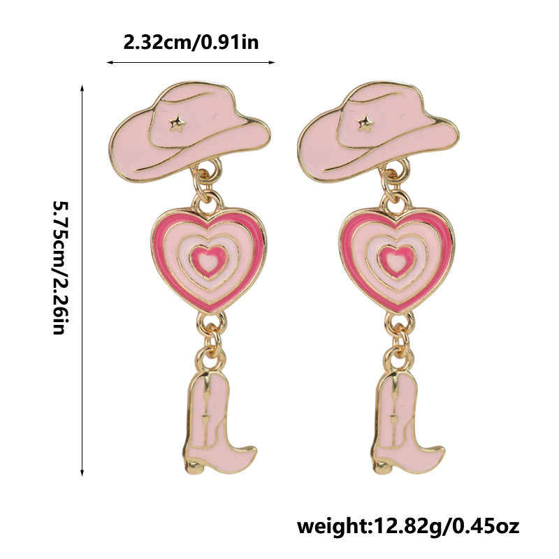 Wholesale western cowboy hat boots alloy drip oil love alloy earrings ACC-ES-RuLong010