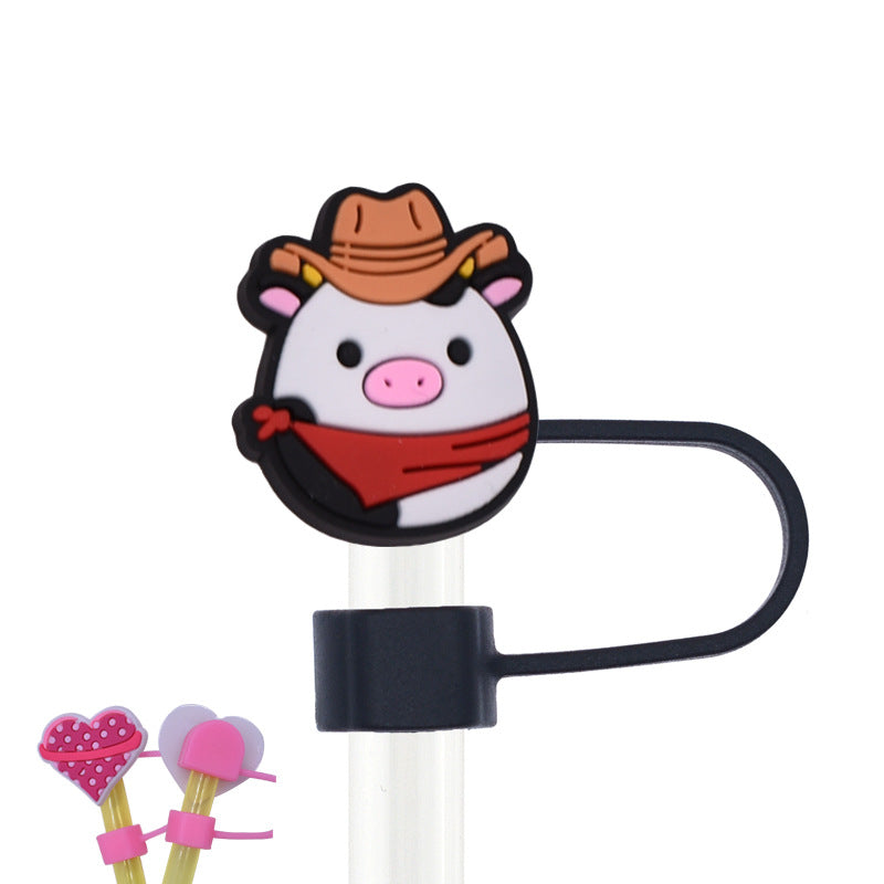 Wholesale Random 100pcs Cartoon Cute Pig Straw Cover 10MM Straw Tube Cap