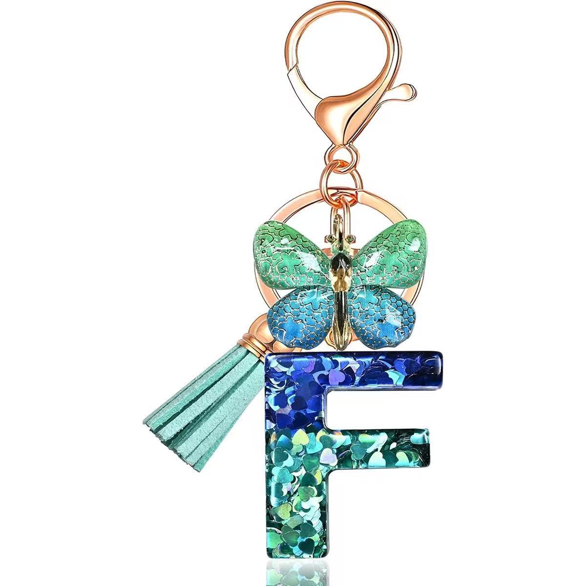 Wholesale Resin Alphabet Keychain With Butterfly Tassel Blue Gradient Vacation Style Fashion Accessory For Bags And Keys