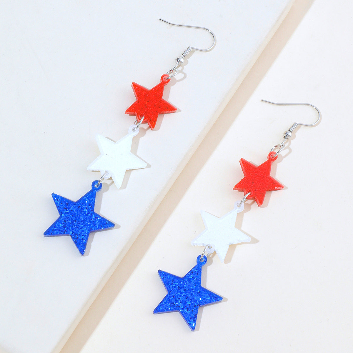 Wholesale Independence Day National Day Red, White and Blue Three-color Stars Love Glitter Acrylic  Earrings