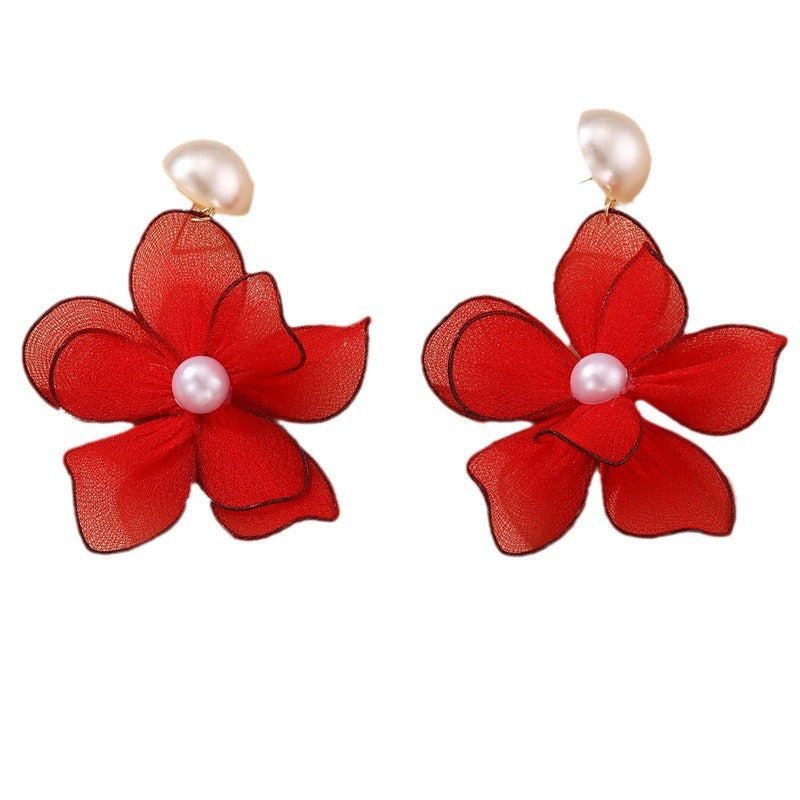Wholesale Double-layer Silk Screen Flower Three-dimensional Flower  Earrings