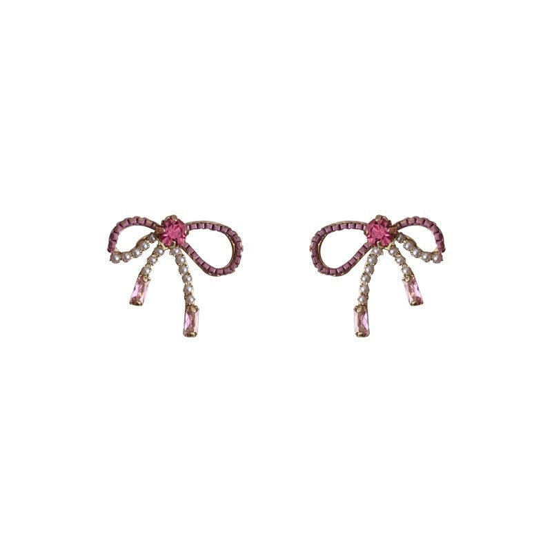 Wholesale Pink Bow Crystal Earrings Fashion Earrings ACC-ES-Mengx001