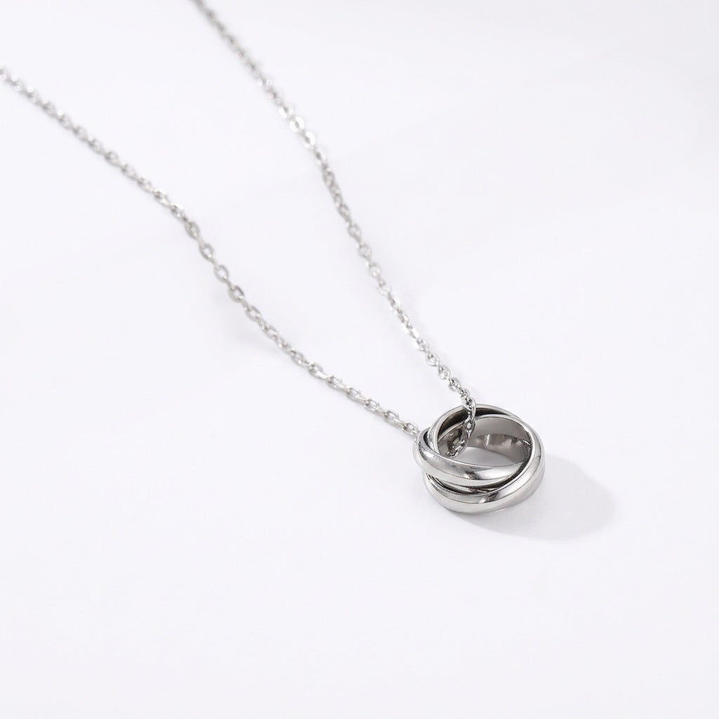 Wholesale Minimalist Three-Ring Möbius Loop Titanium Steel Clavicle Necklace