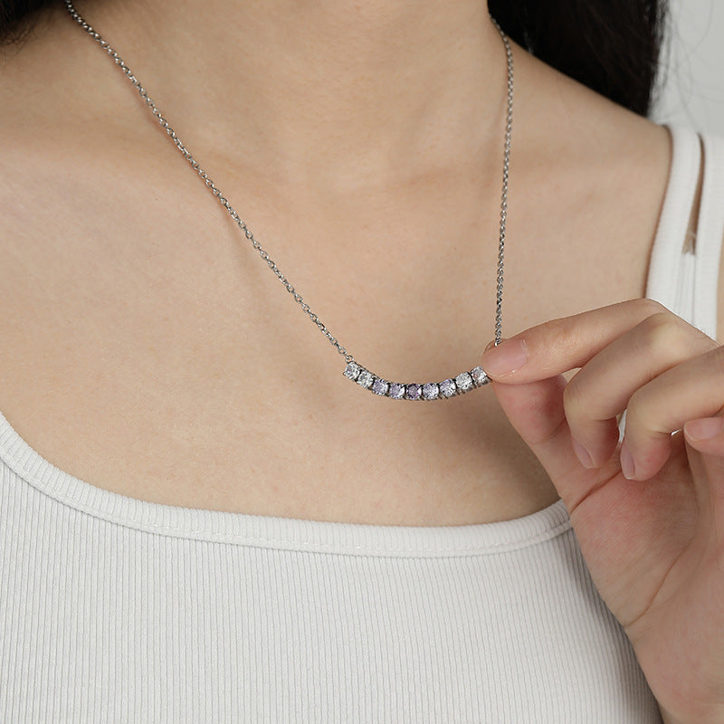 Wholesale  fashion clavicle chain color gradient round tennis necklace