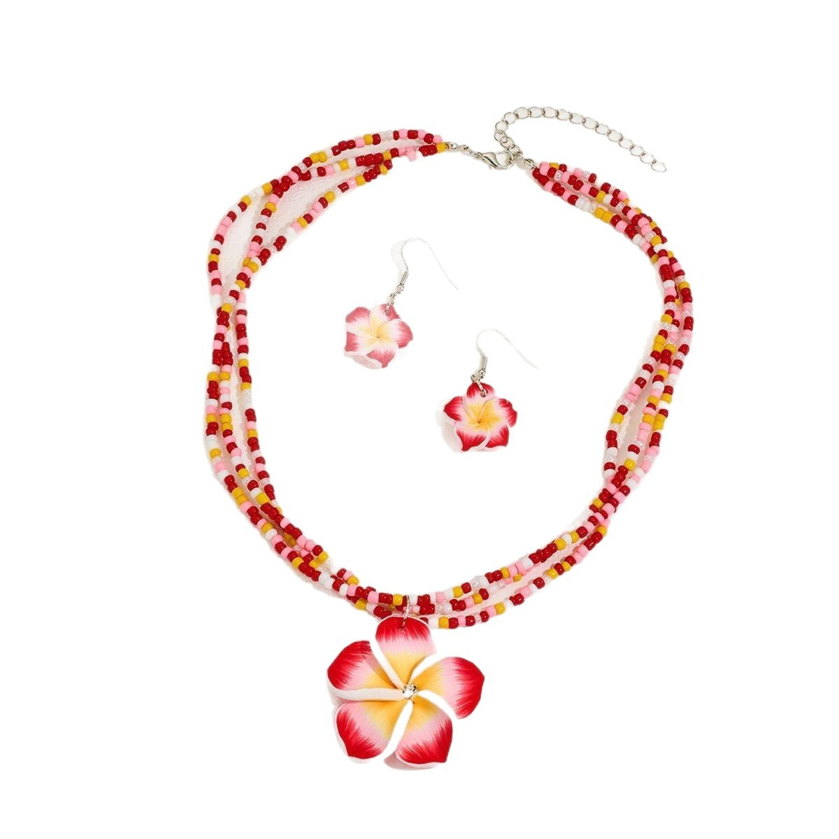 Wholesale Handmade Bohemian Soft Clay Flower Jewelry Set With Seed Beads Earrings And Necklace Vacation Fashion Accessory
