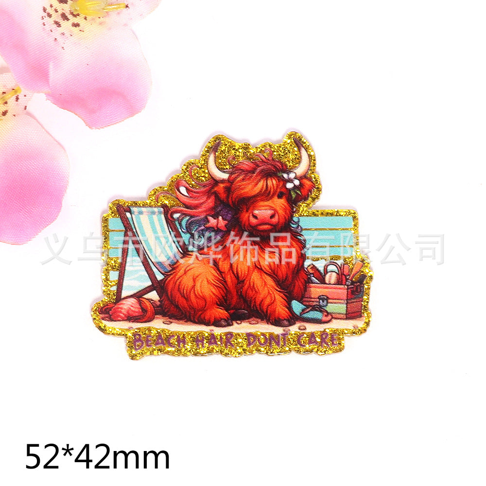 Wholesale 10pcs DIY Flatback Western Style Cow Acrylic Flatback Badge Scroll Retractable Keychain DIY Accessories ACC-FK-OuYe011