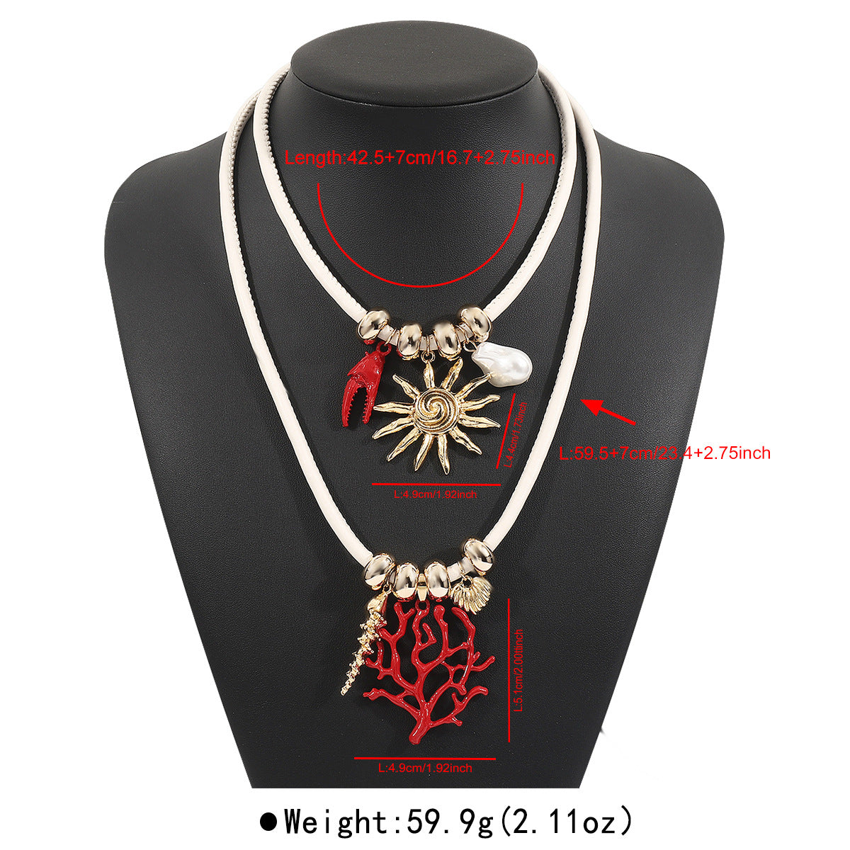 Wholesale Exaggerated Blood Coral Branch Sun Pendant Bohemian Leather Rope Necklace