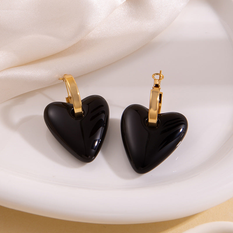 Wholesale Stainless Steel Resin Heart Earrings Minimalist Everyday Jewelry Gift