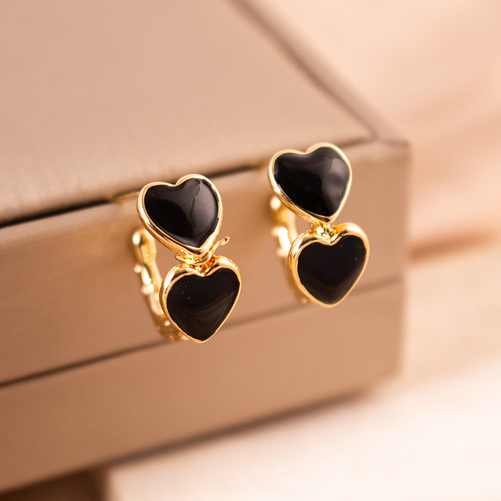 Wholesale Silver Needle Oil Drop Double Heart Earrings