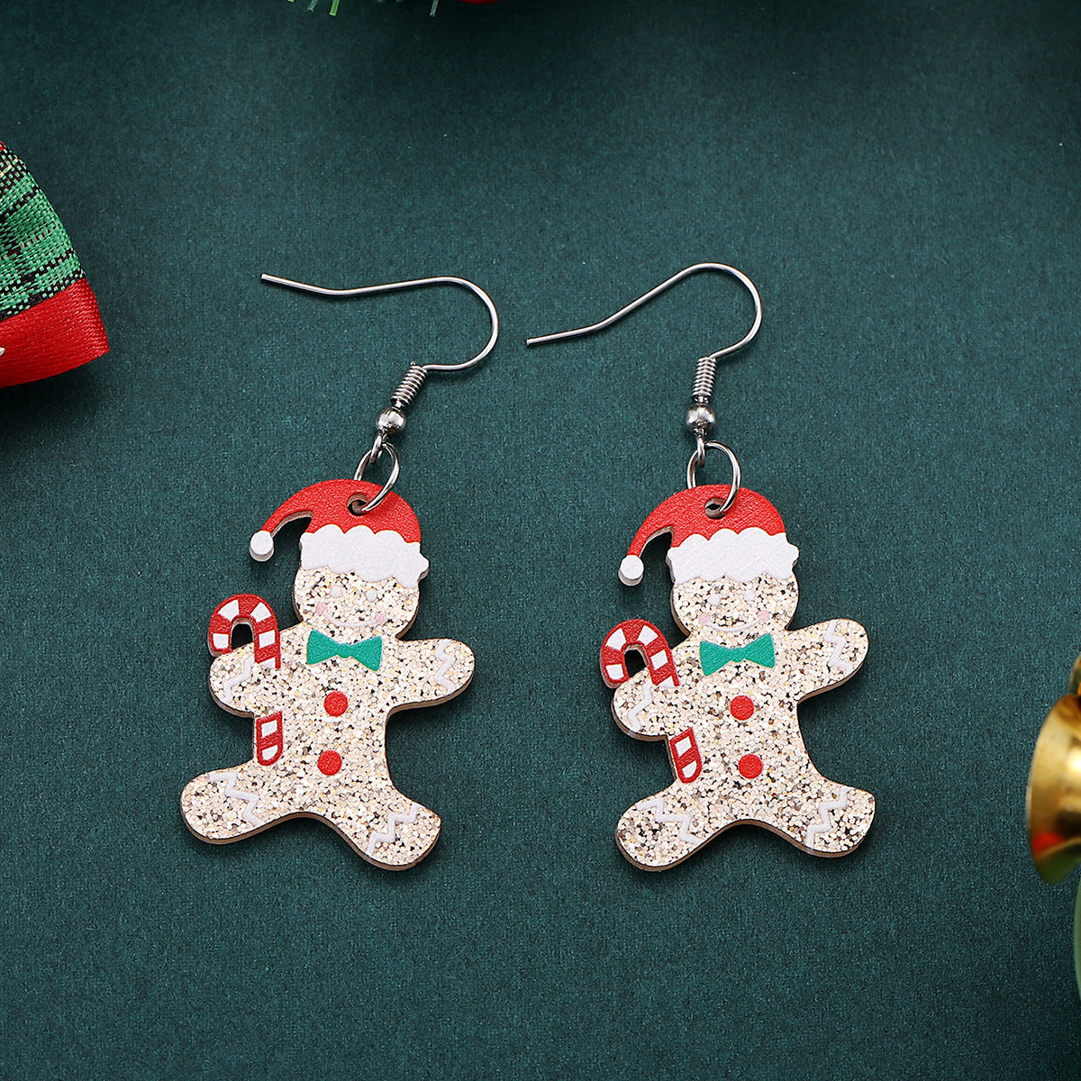Wholesale Christmas candy cane Christmas hat gingerbread man sequin earrings