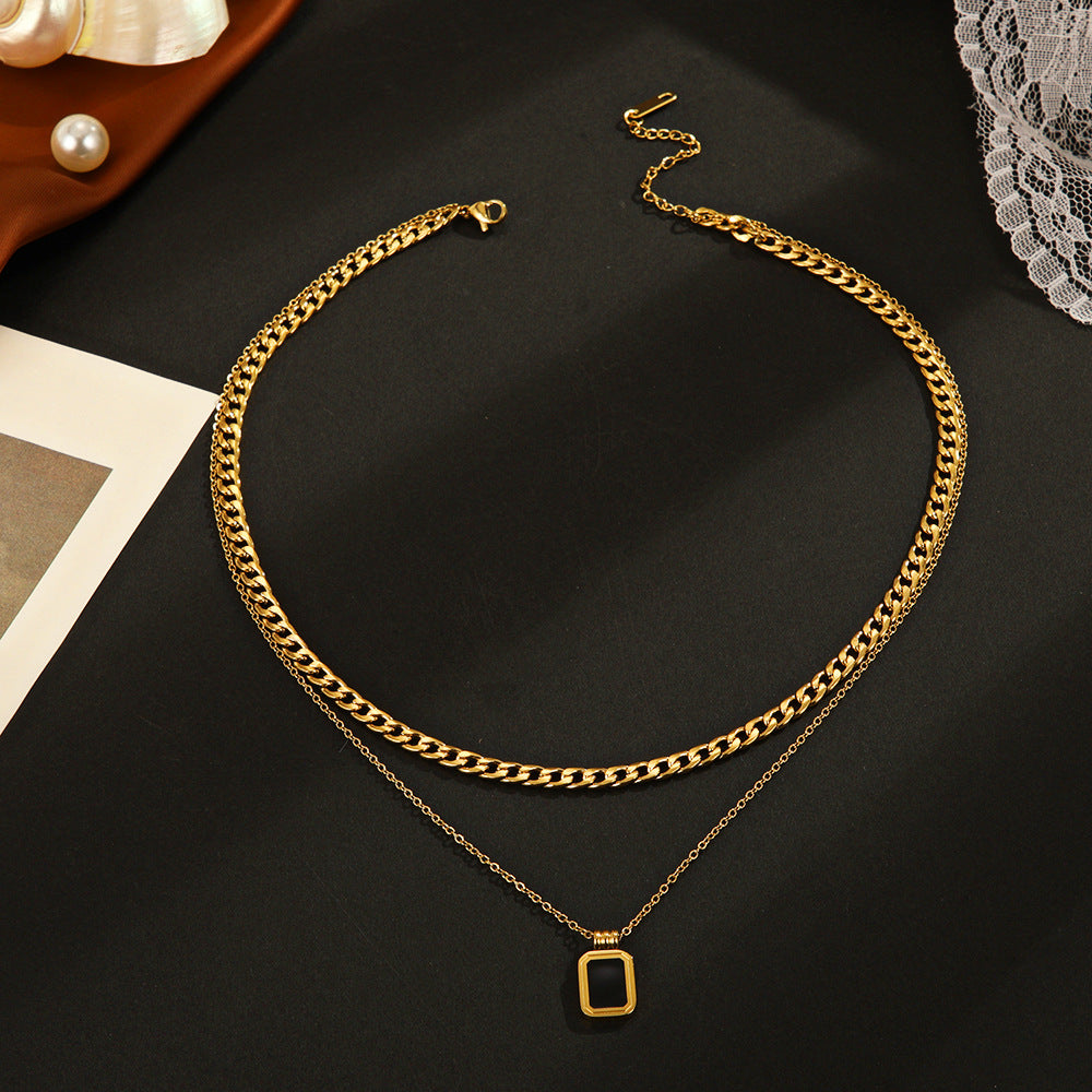 Wholesale Double-Layer Square Pendant Stainless Steel Necklace