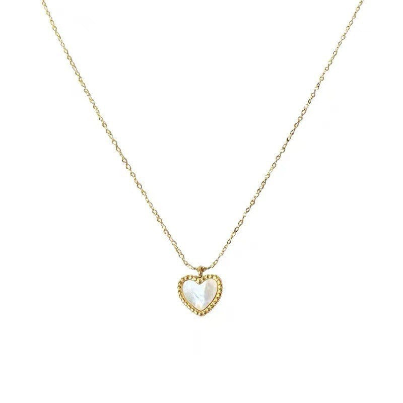 Wholesale Vintage 18K Gold Mother-of-Pearl Heart-Shaped Titanium Steel Necklace ACC-NE-MengJ013