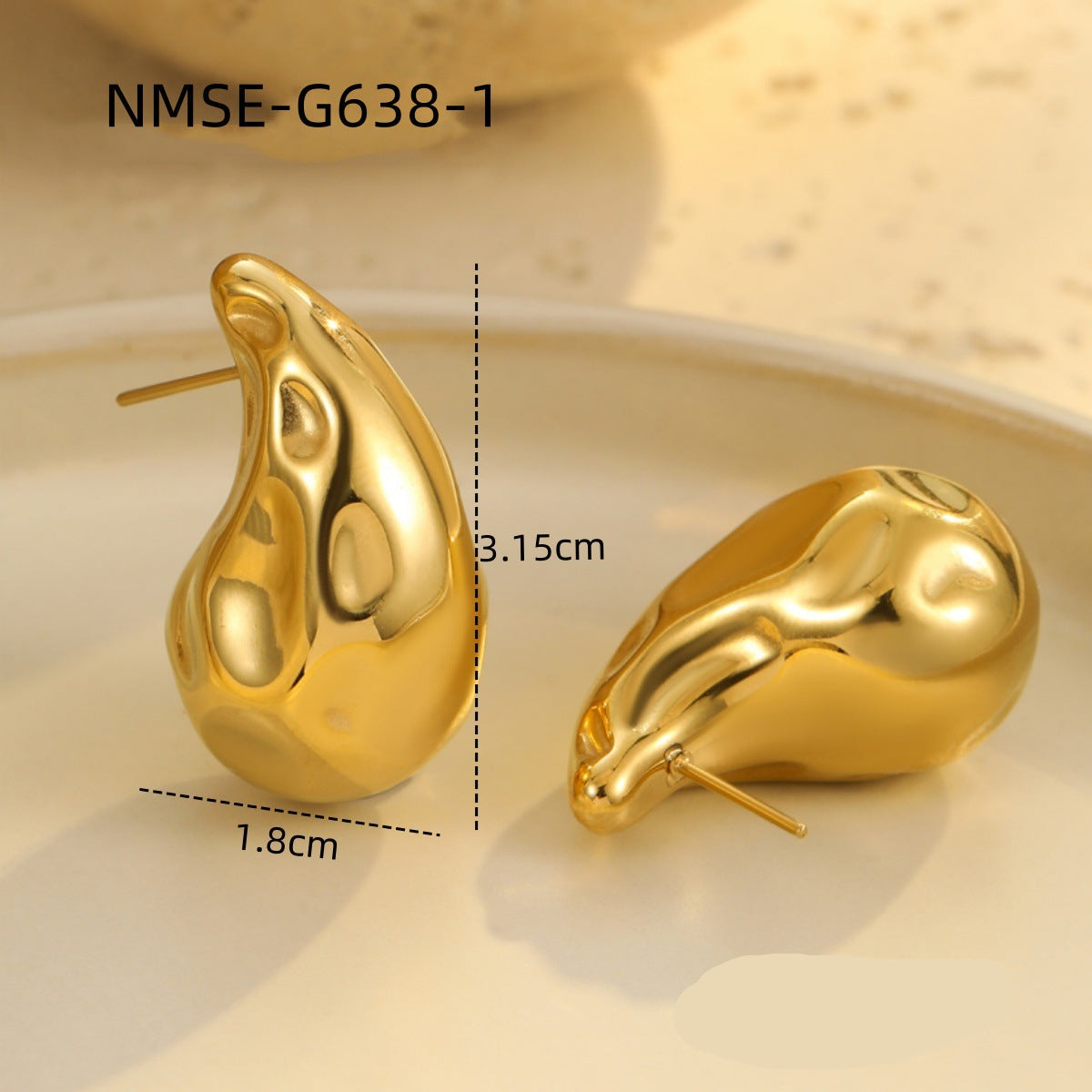 Wholesale  18K gold water drop texture stainless steel irregular earrings