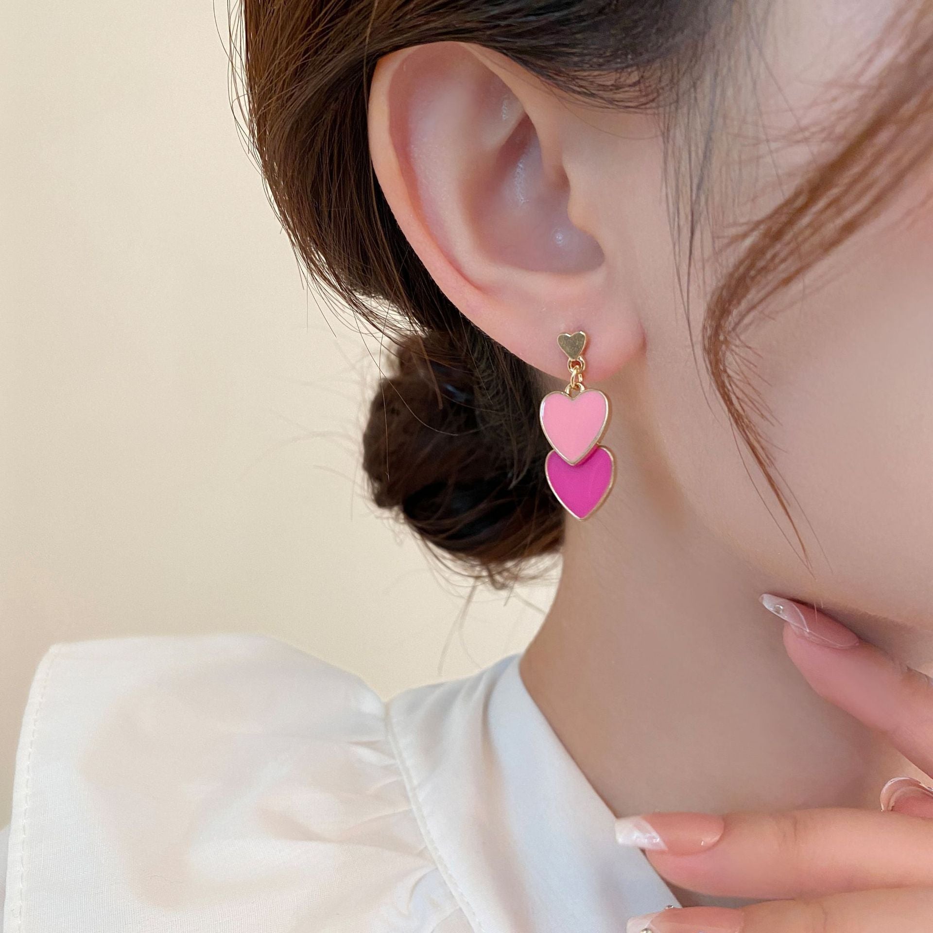 Wholesale s925 silver needle two-color love oil drop earrings