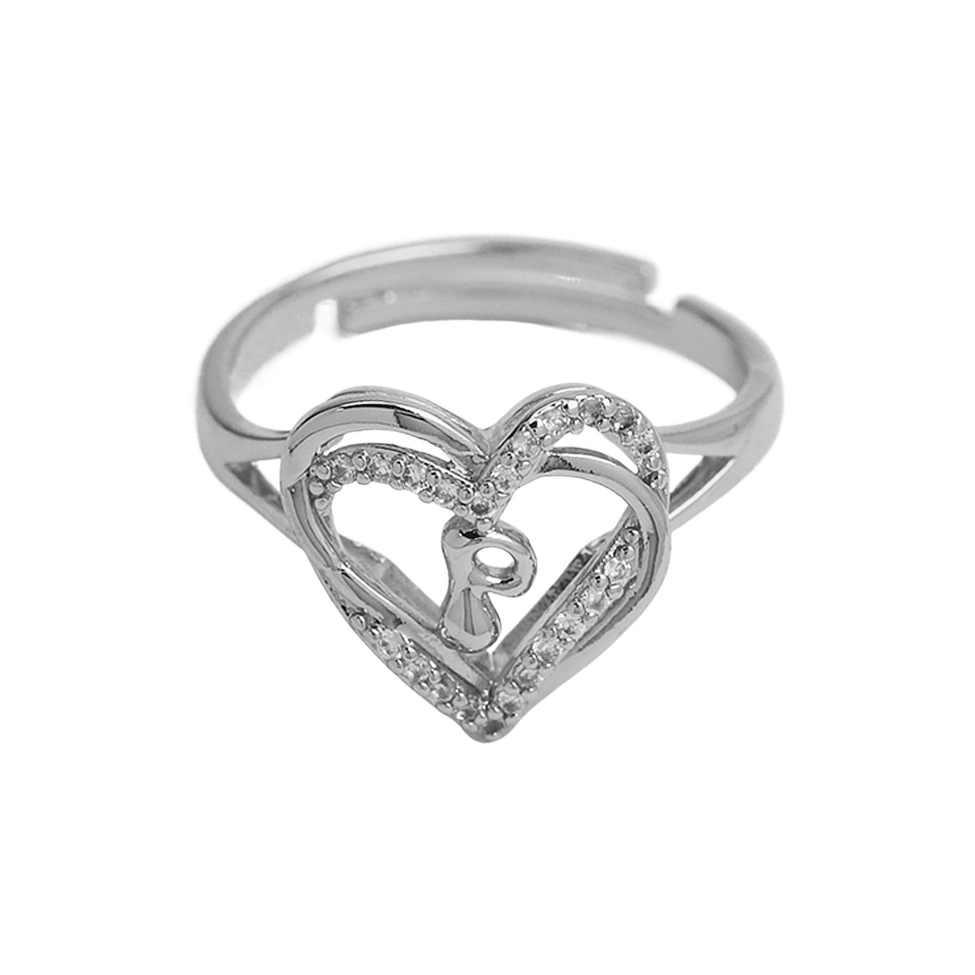 Wholesale silver love heart-shaped 26 English letters open heart women's ring