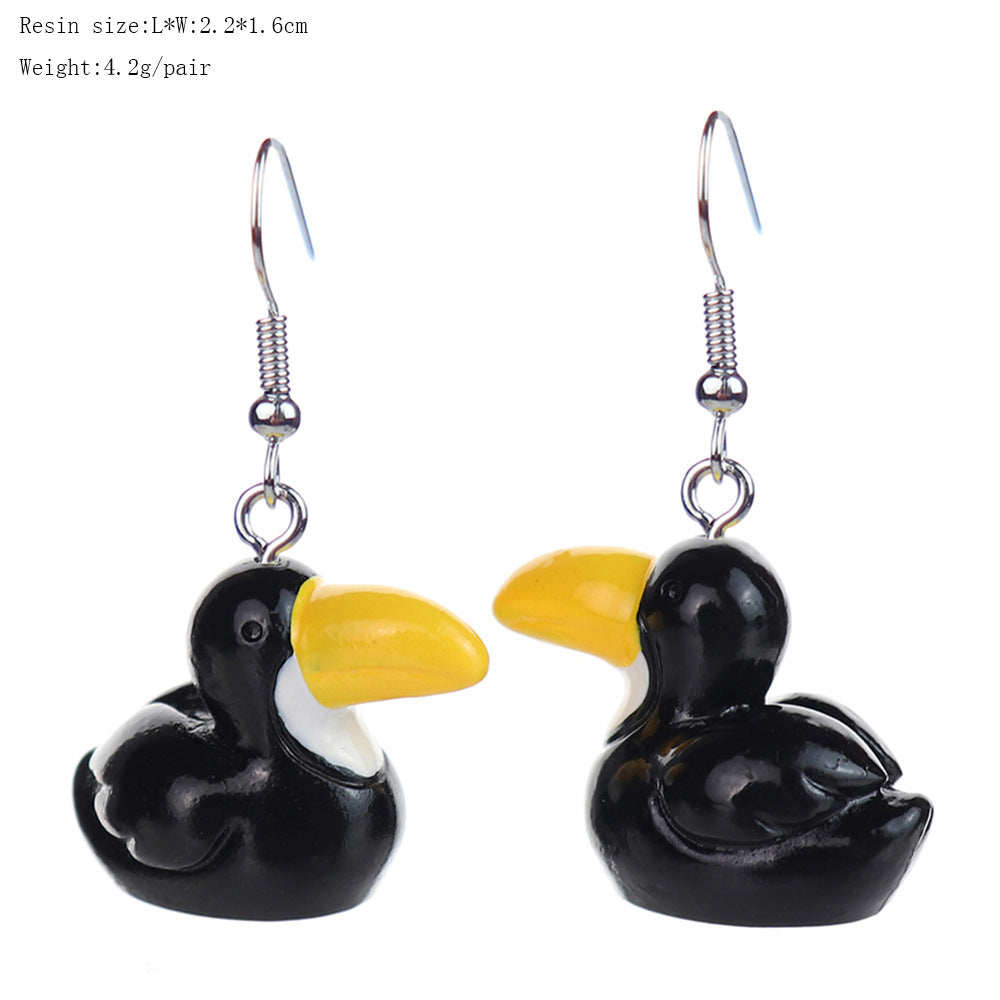 Wholesale three-dimensional cartoon flamingo goose little yellow duck earrings
