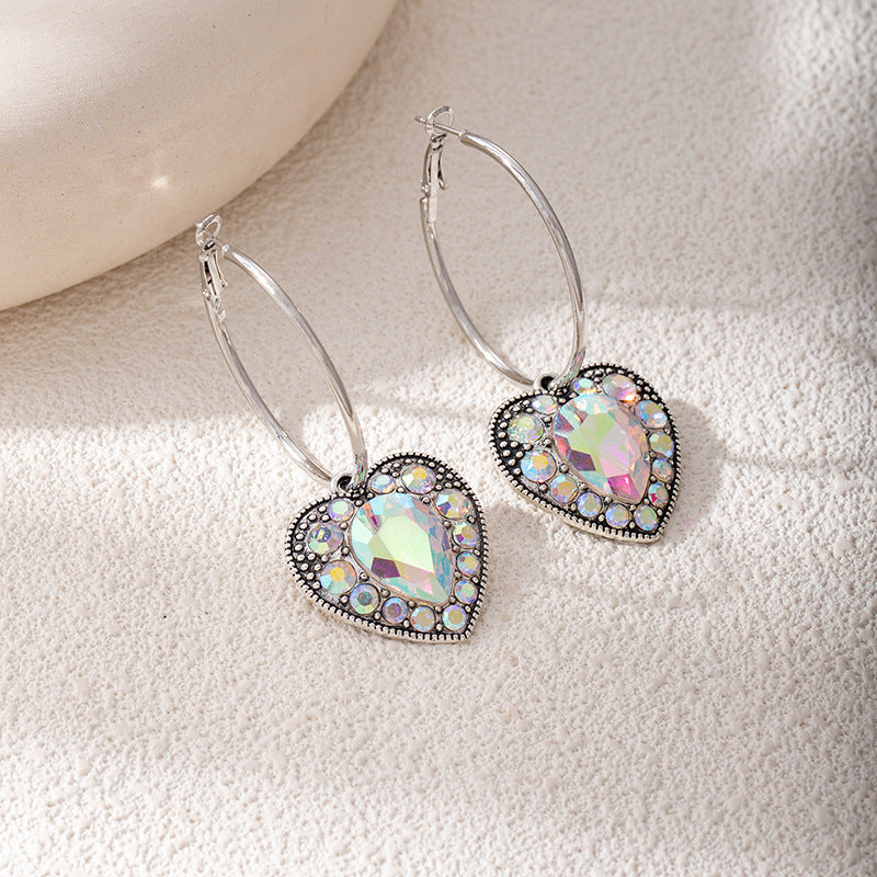 Wholesale Bohemian Heart-Shaped Turquoise Earrings with Diamond-Like Accents - Trendy Everyday Jewelry Accessory