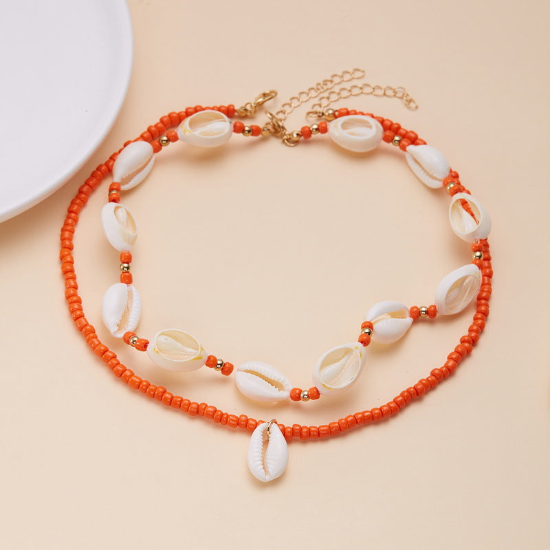 Wholesale Beach Shell Necklace Shell Double Layer Overlapping Necklace Clavicle Chain