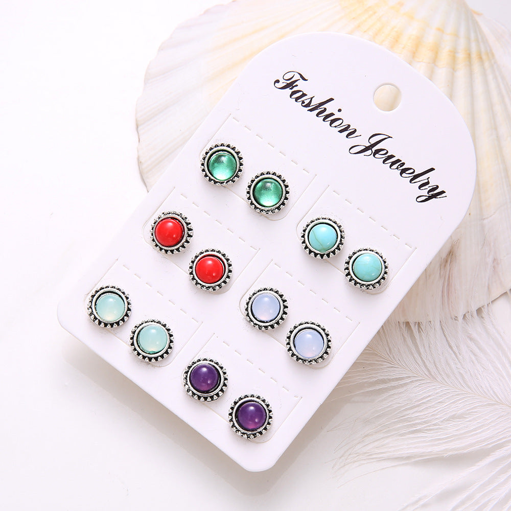 Wholesale Bohemian Turquoise Earrings Set 5 Pairs Jewelry Accessory Boutique Resale