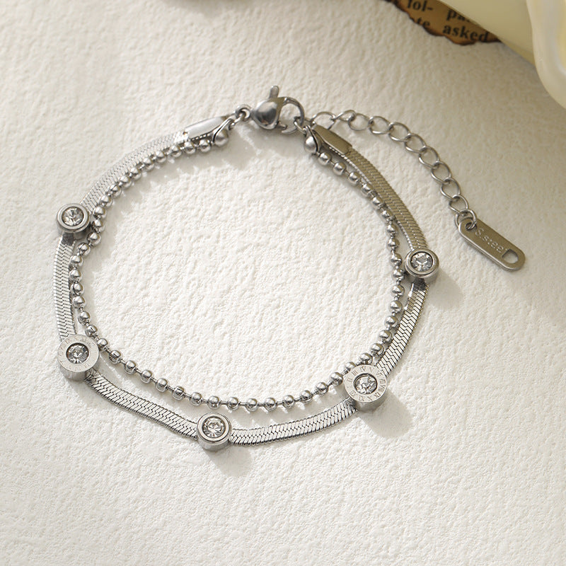 Wholesale Titanium Steel Minimalist Round Diamond Bracelet - Light Luxury Fashion Jewelry for Everyday Wear