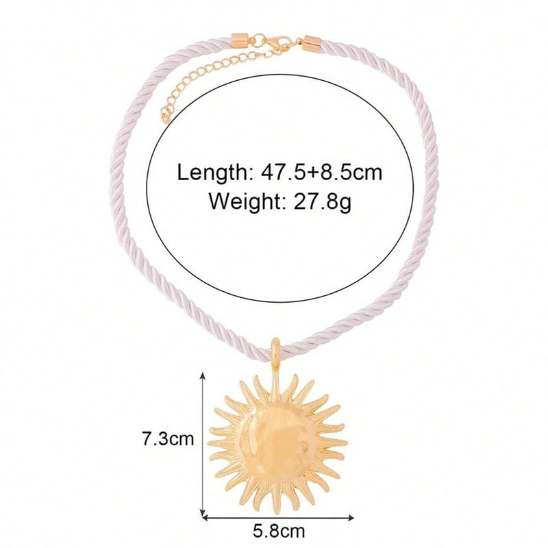 Wholesale White Twisted Thick Rope Sunflower Pendant Necklace