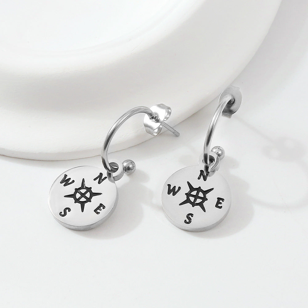 Wholesale Stainless Steel Earrings Compass Earrings Engraved Letter Earrings ACC-ES-Hongx003