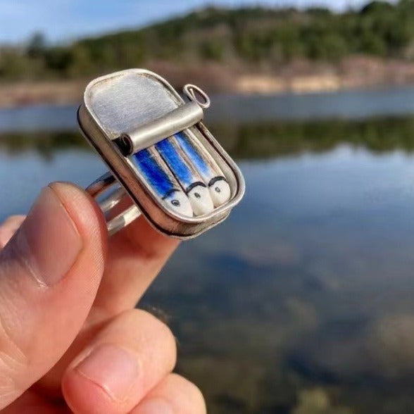 Wholesale  Creative Strange Sardine Canned Pendant Acrylic Necklace Personalized Style Ring