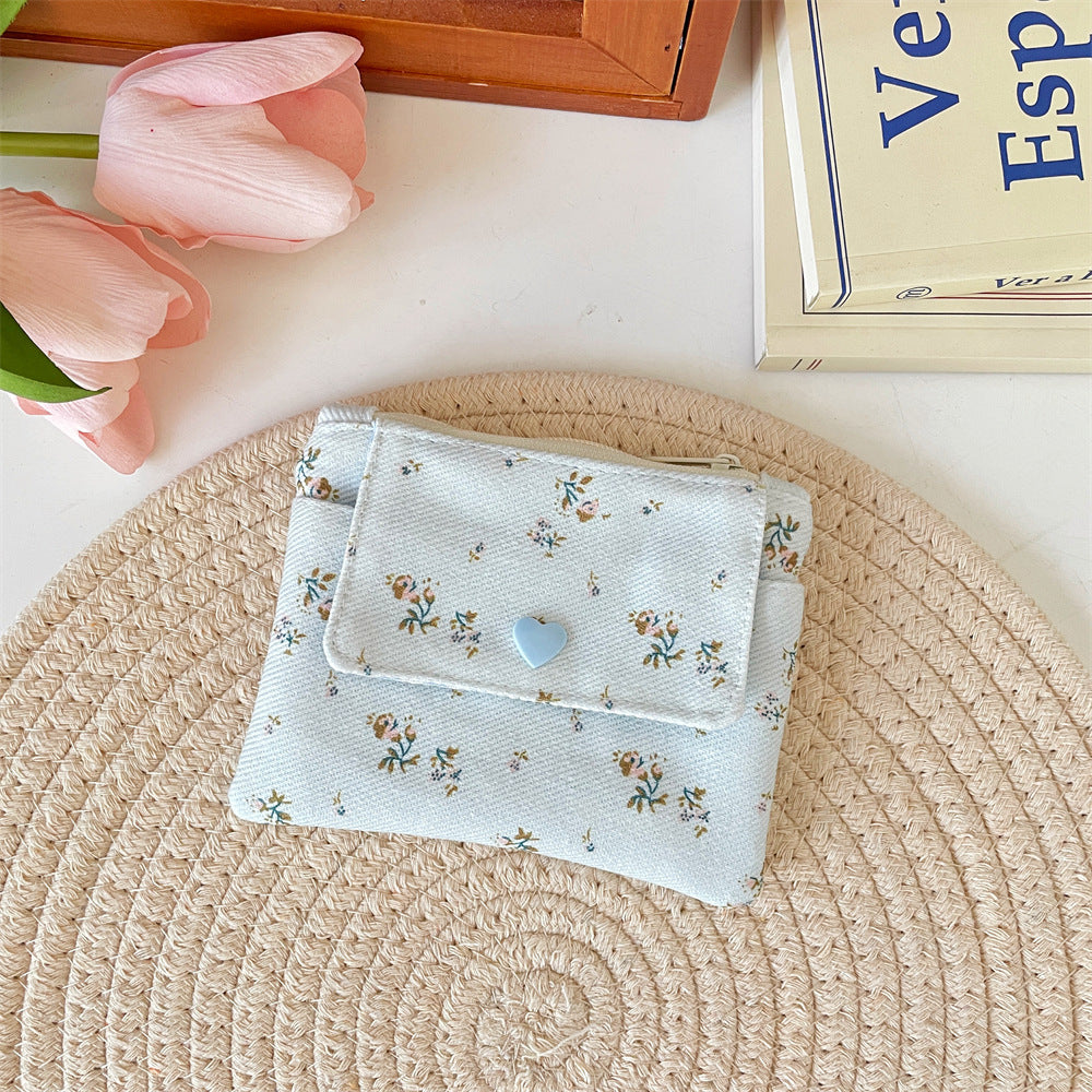 Wholesale Korean Style Flower Pattern Card Holder Wallet Double Layer Large Capacity Beige Polyester Stylish Women S Everyday Accessory Gift Resale