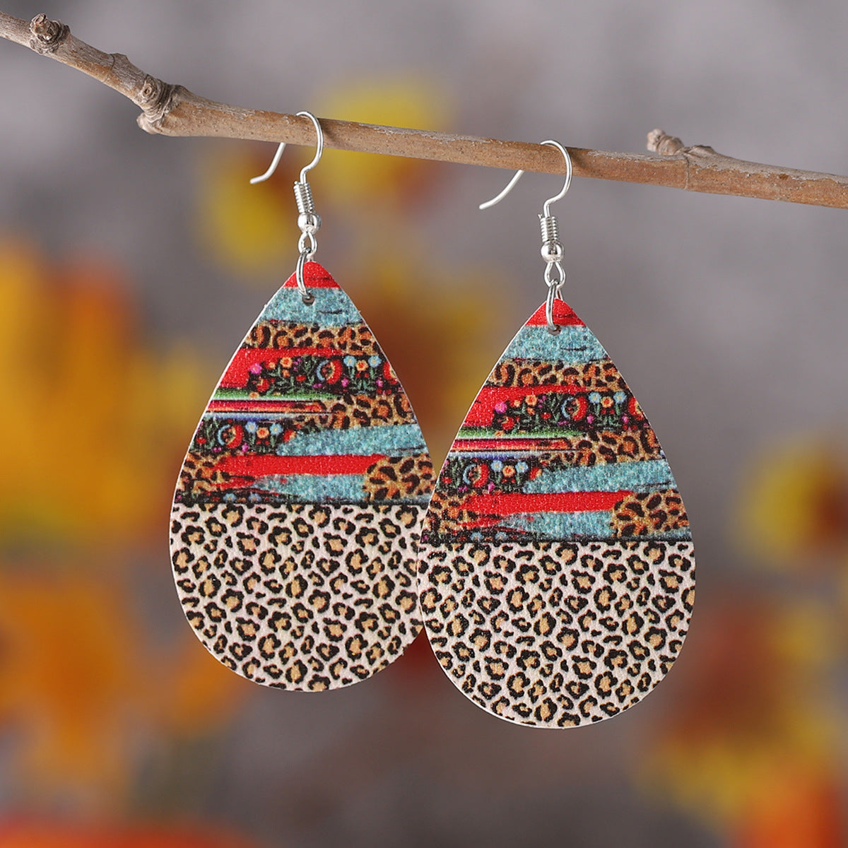 Wholesale Western Ethnic Style Gradient Color Leopard Print Water Drop Earrings ACC-ES-ChuLian128
