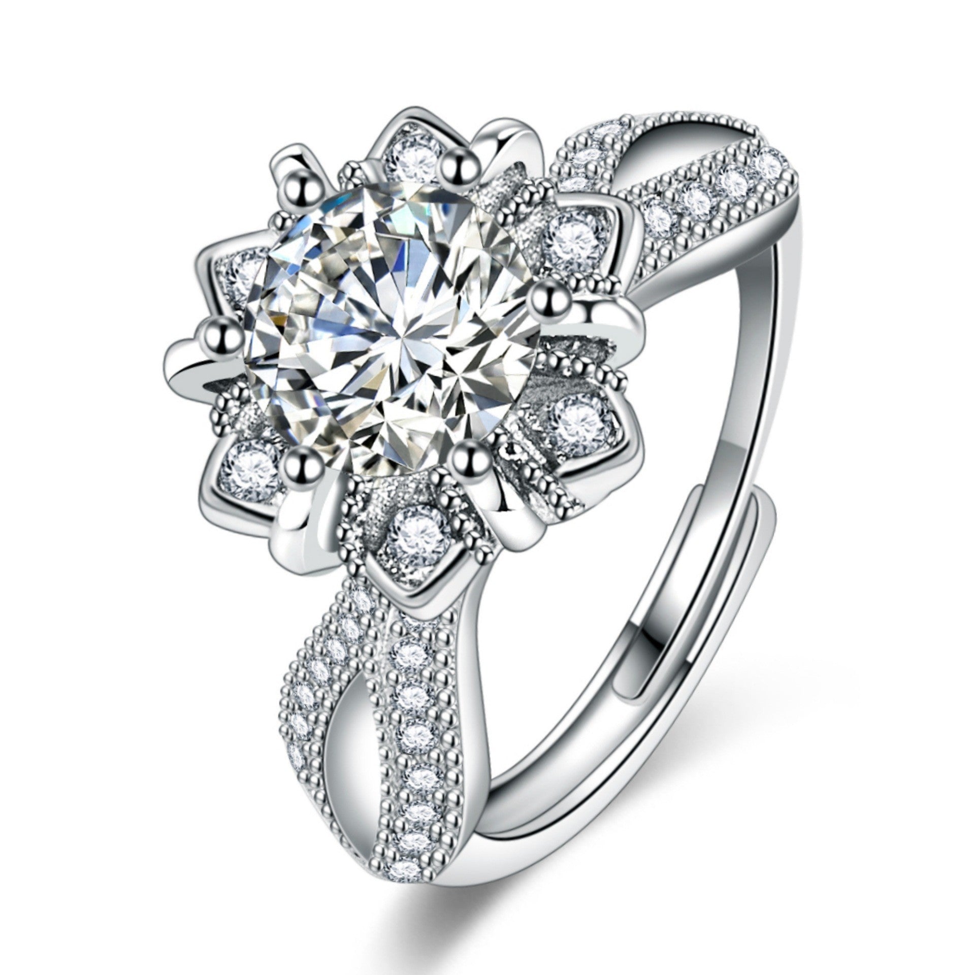 Wholesale  imitation high carbon diamond ring luxury six claw crown hexagonal flower ring