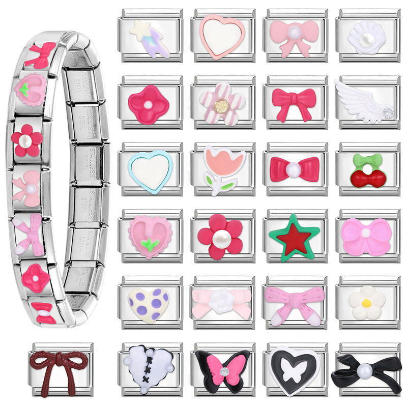 Wholesale  Italian modular bracelet 9mm DIY splicing detachable stainless steel letter flower combinable bracelet