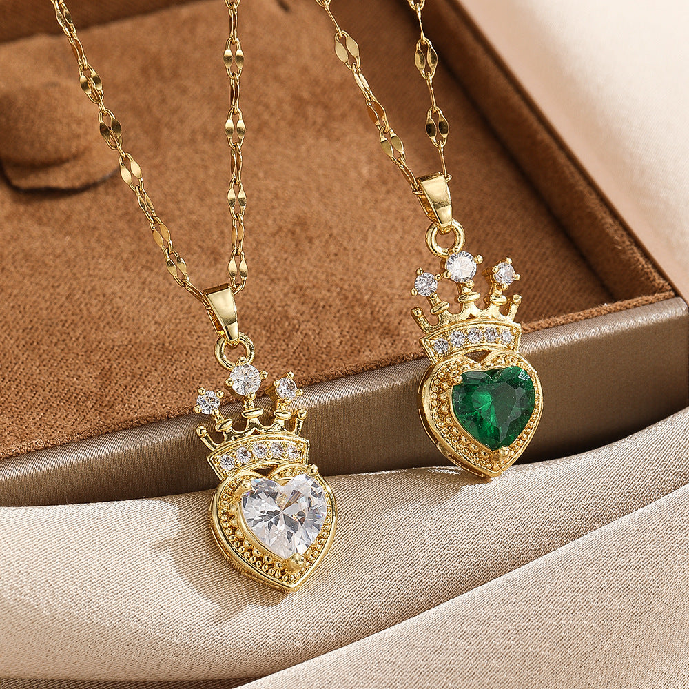 Wholesale Electroplated Zirconia Crown Heart Necklace Stylish Trendy Jewelry For Women
