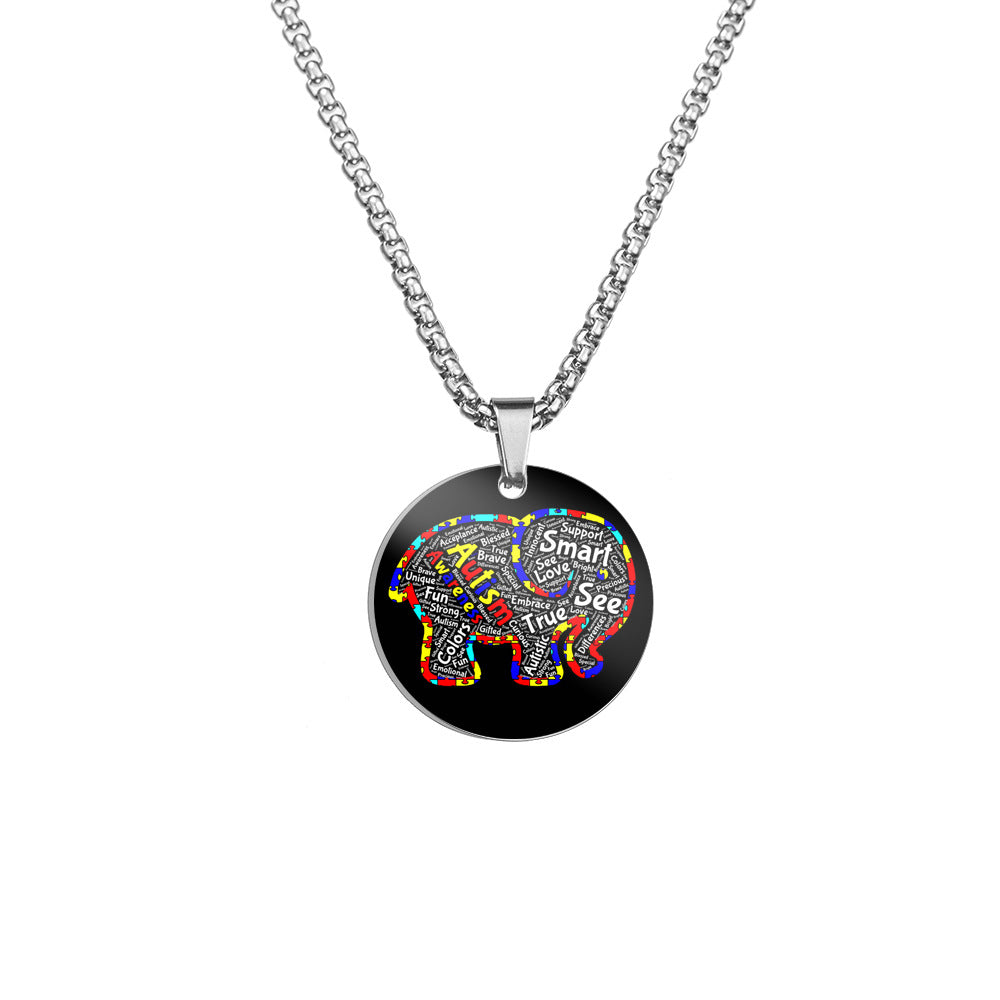 Wholesale Autism Color Printed Pendant Stainless Steel Necklace ACC-NE-HuanYu005